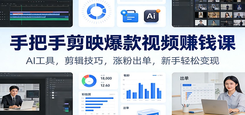 手把手剪映爆款视频赚钱课：AI工具，剪辑技巧，涨粉出单，新手轻松变现-weicye