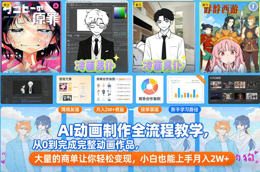 AI动画制作全流程教学，从0到完成完整动画作品，大量的商单让你轻松变现，小白也能上手月入2W+-weicye