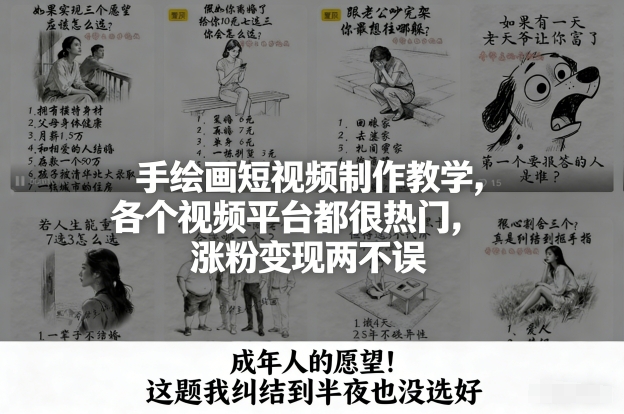 手绘画短视频制作教学，各个视频平台都很热门，涨粉变现两不误-weicye