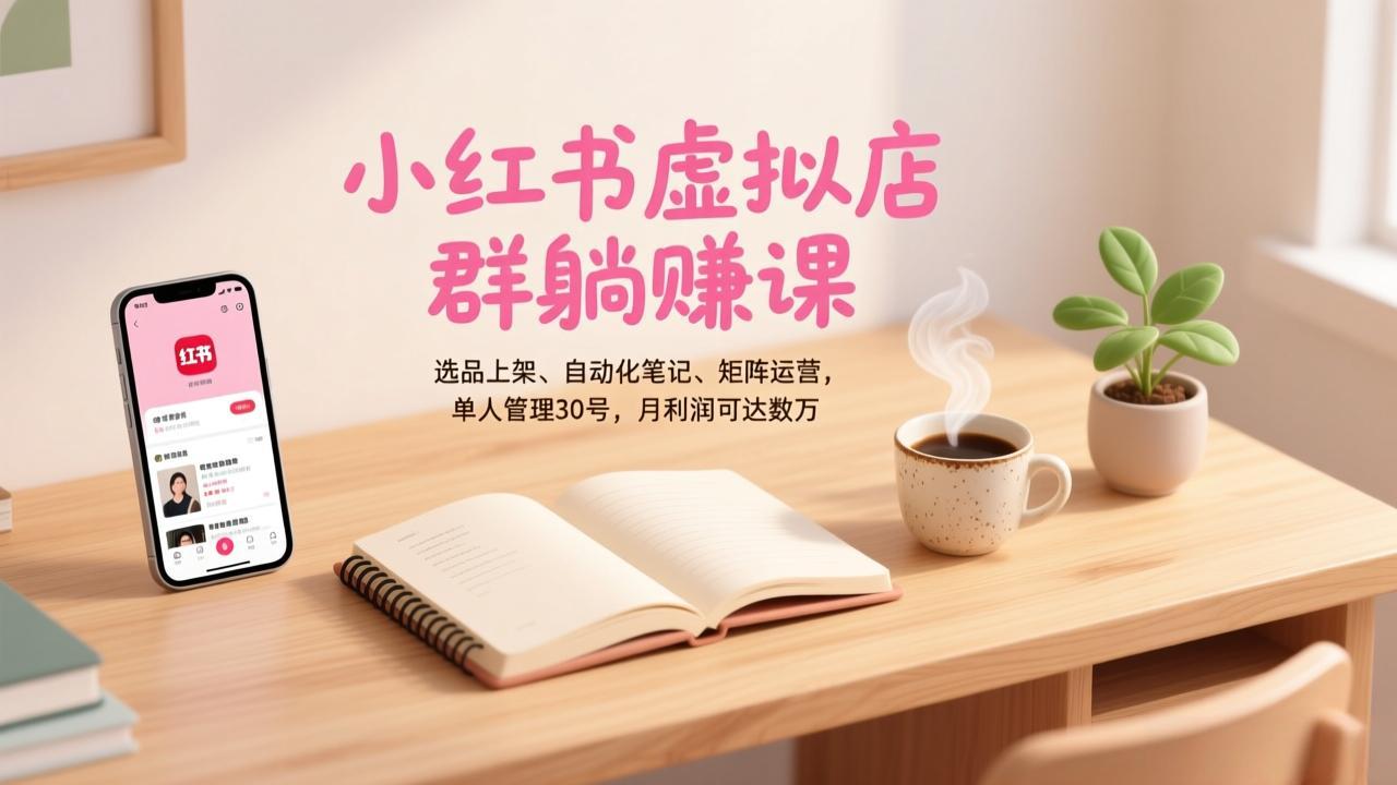 小红书虚拟店群躺赚课，选品上架、自动化笔记、矩阵运营，单人管理30号，月利润可达数万-weicye