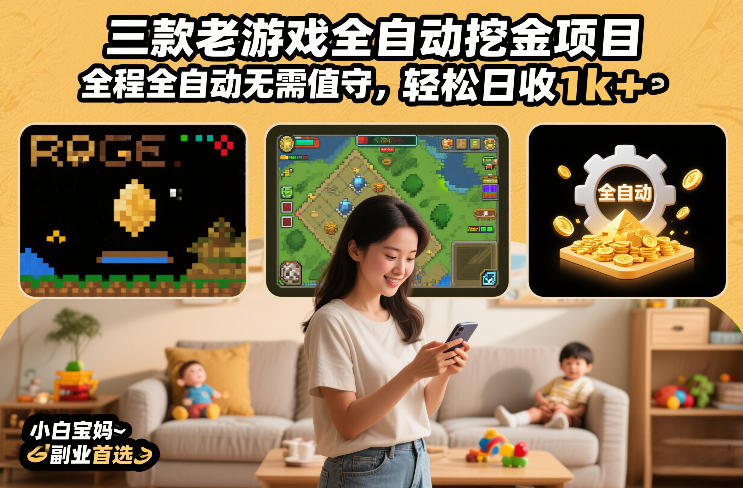 三款老游戏全自动挖金项目，全程全自动无需值守，轻松日收1k+，小白宝妈副业首选【揭秘】-weicye
