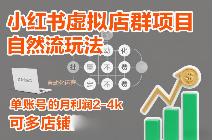 小红书虚拟店群项目，自然流玩法，批量自动化，稳定不费号，单账号的月利润2-4k，可多店矩阵-weicye