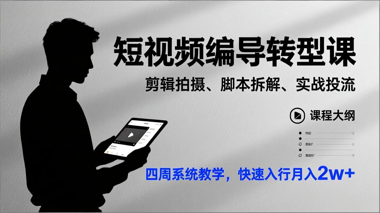 短视频编导转型课，剪辑拍摄、脚本拆解、实战投流，四周系统教学，快速入行月入2w+-weicye