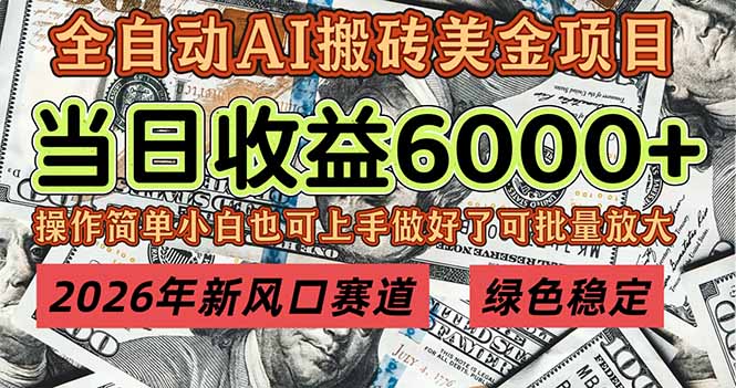 2026年新风口赛道，当日6000+以上，可批量放大，月收入20万+，长期绿色稳定的项目-weicye