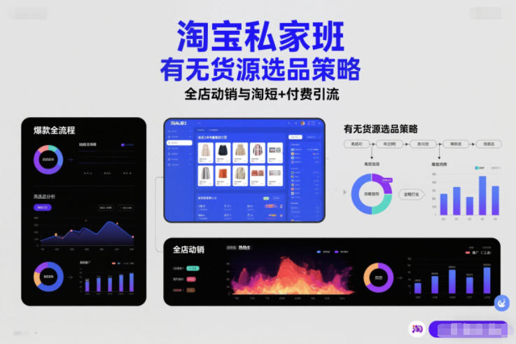 淘宝私家班，有无货源选品策略，高成功率爆款全流程打法，全店动销与淘短+付费引流(更新2026)-weicye