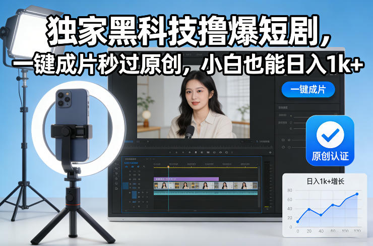 独家黑科技撸爆短剧，一键成片秒过原创，小白也能日入1k+【揭秘】-weicye