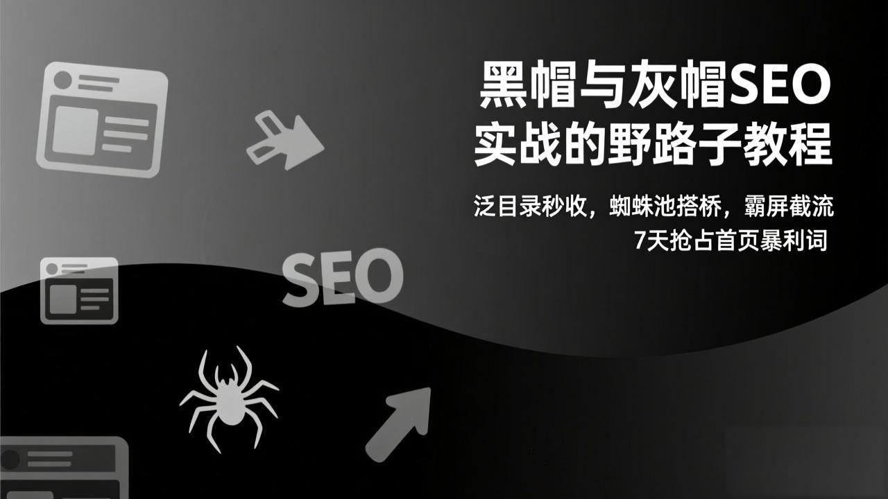 黑帽与灰帽SEO实战的野路子教程：泛目录秒收，蜘蛛池搭桥，霸屏截流，7天抢占首页暴利词-weicye