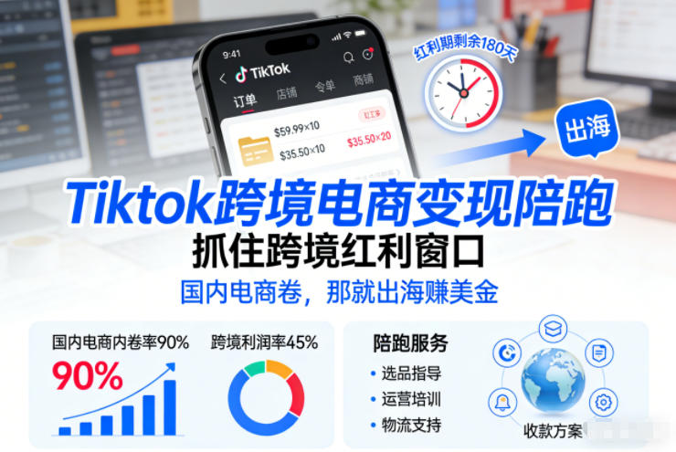 Tiktok跨境电商变现陪跑，抓住跨境红利窗口，国内电商卷，那就出海賺美金-weicye