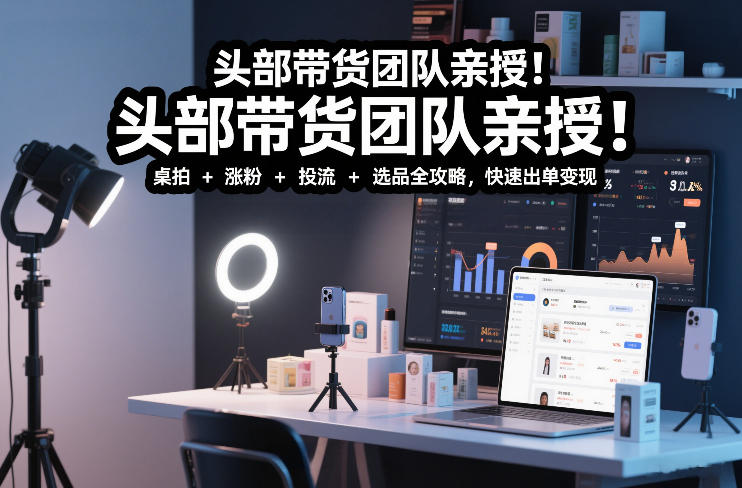 头部带货团队亲授！专业短视频实拍带货课：桌拍+涨粉+投流+选品全攻略，快速出单变现，月入2w+-weicye