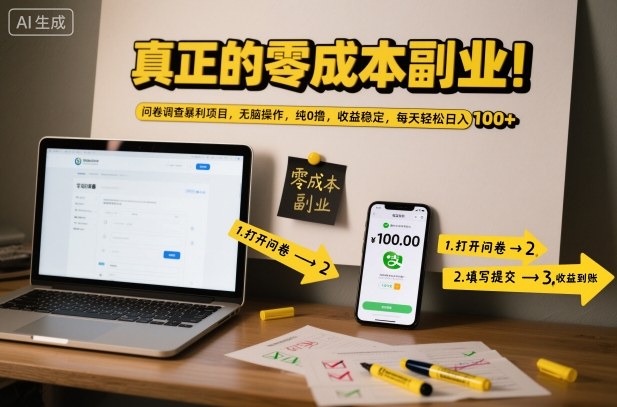 真正的零成本副业！问卷调查暴利项目，无脑操作，纯0撸，收益稳定，每天轻松日入100+【揭秘】-weicye