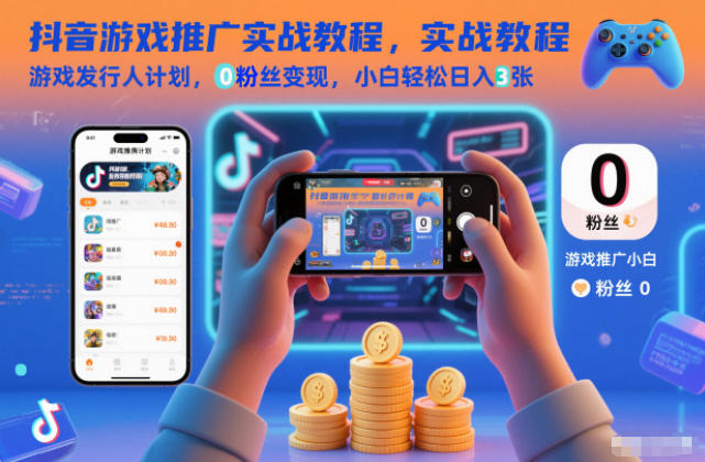 抖音游戏推广实战教程，游戏发行人计划，0粉丝变现，小白轻松日入3张-weicye
