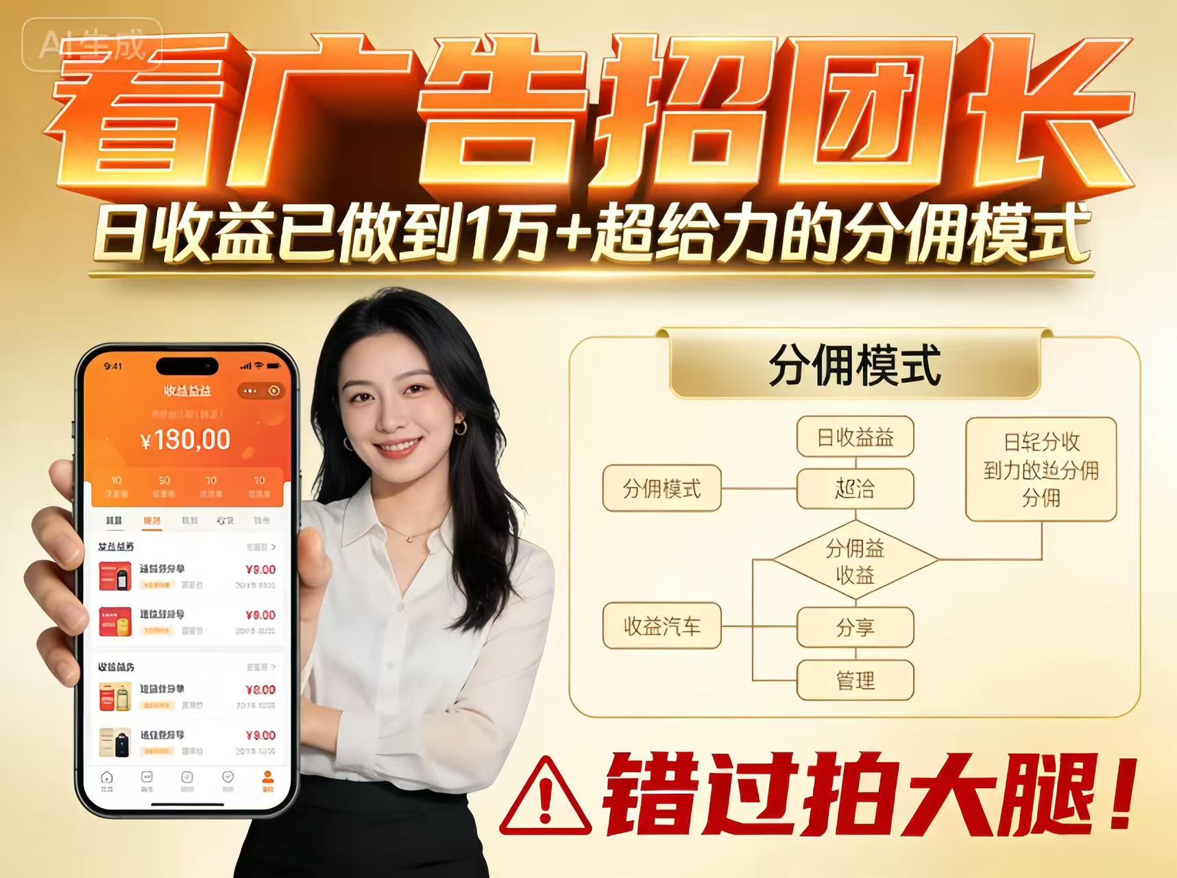 看广告招团长，团队收益已做到日入1万，分佣模式超给力，错过拍大腿-weicye