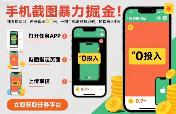 手机截图暴力掘金，两张截图0.7米，一部手机就能做，轻松日入3张【揭秘】-weicye