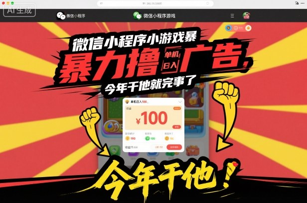 微信小程序小游戏暴力撸广告，单机日入100，今年干他就完事了-weicye