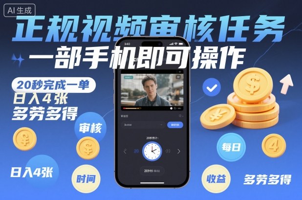 正规视频审核任务，一部手机即可操作，20秒完成一单，日入4张，多劳多得【揭秘】-weicye