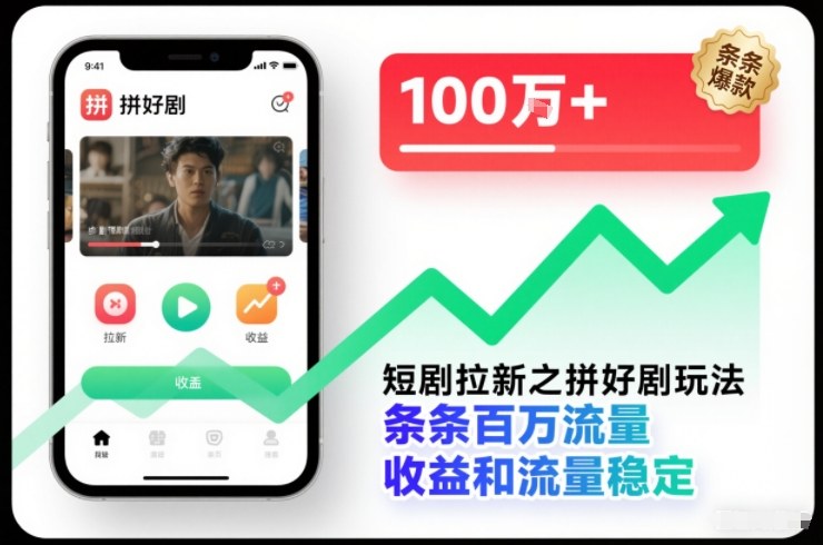 短剧拉新之拼好剧玩法，条条百万流量，收益和流量稳定-weicye