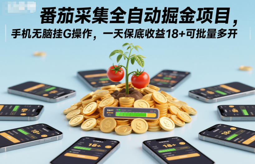番茄采集全自动掘金项目，手机无脑挂G操作，一天保底收益18+可批量多开【揭秘】-weicye