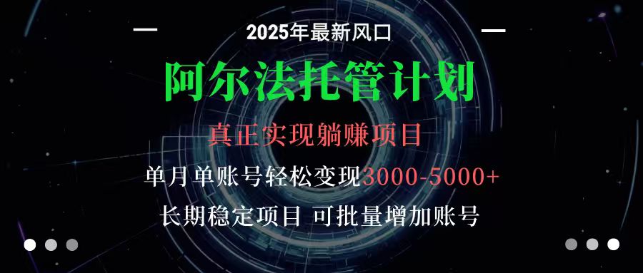 阿尔法托管计划 单账号月入3000-5000，长期稳定项目，新手小白轻松上手-weicye