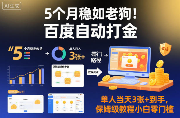 5个月稳如老狗！百度自动打金，单人当天3张+到手，保姆级教程小白零门槛【揭秘】-weicye