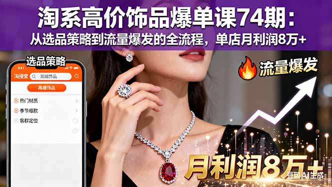 淘系高价饰品爆单课74期：从选品策略到流量爆发的全流程，单店月利润8万+-weicye