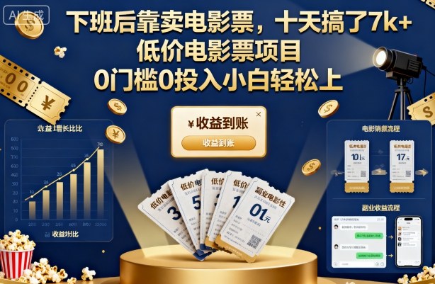 下班后靠卖电影票，十天搞了7k+，低价电影票项目，0门槛0投入小白轻松上手【揭秘】-weicye