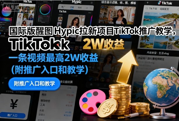国际版醒图Hypic拉新项目TikTok推广教学，一条视频最高2W收益(附推广入口和教学)-weicye