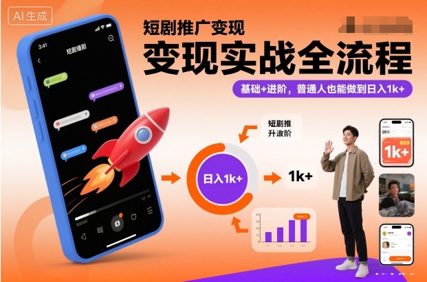 短剧推广变现实战全流程，基础+进阶，普通人也能做到日入1k+-weicye