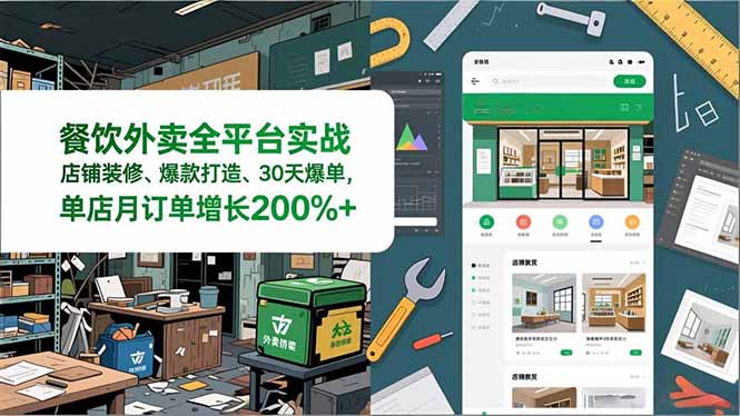 餐饮外卖全平台实战，店铺装修、爆款打造、30天爆单，手把手教学，单店月订单增长200%+-weicye