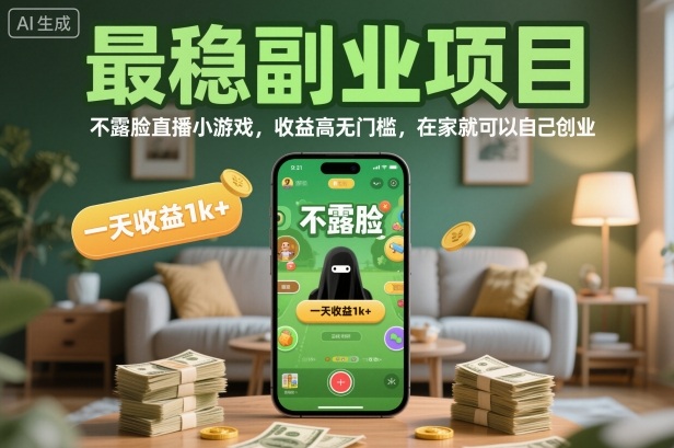 最稳副业项目，不露脸直播小游戏，收益高无门槛，一天收益1k+，在家就可以自己创业【揭秘】-weicye