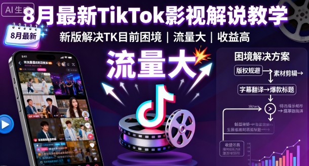 8月最新TikTok影视解说教学，新版解决TK目前困境，流量大，收益高-weicye