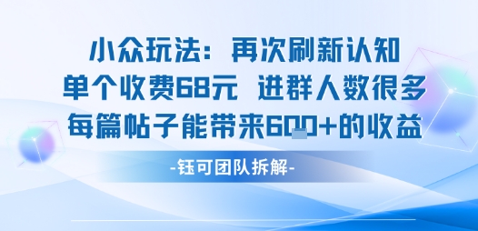 小众玩法再次刷新认知单个收费68米进群人数很多每篇帖子能带来6张的收益-weicye