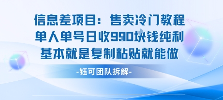 信息差项目：售卖冷门教程单人单号日收9张纯利基本就是复制粘贴就能做-weicye