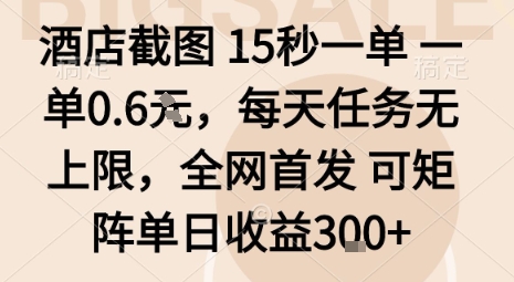 酒店截图15秒一单，一单0.6米，每天任务无上限，全网首发可矩阵单日收益3张【揭秘】-weicye