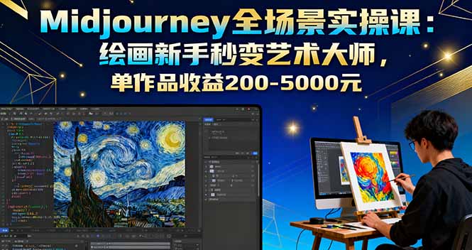 Midjourney全场景实操课：绘画新手秒变艺术大师，单作品收益200-5000元-weicye