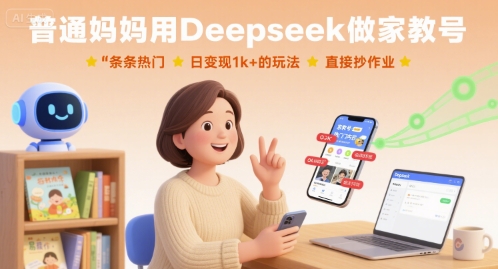 普通妈妈用Deepseek做家教号，条条热门，日变现1k+的玩法，直接抄作业-weicye