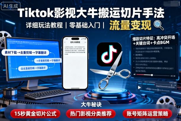 Tiktok影视大牛搬运切片手法，详细玩法教程-weicye