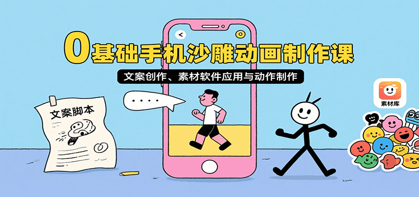 0基础手机沙雕动画制作课，文案创作、素材软件应用与动作制作-weicye
