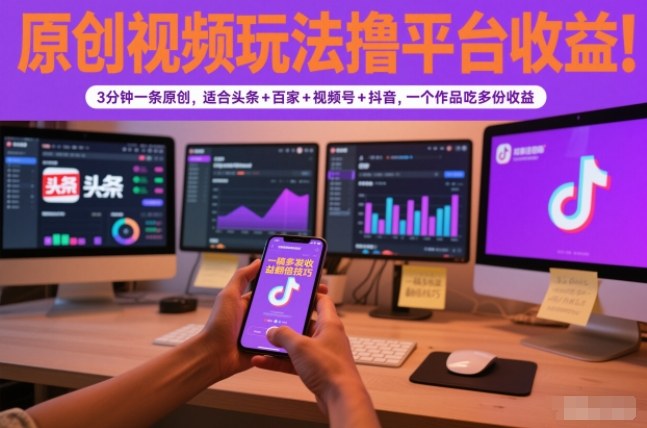 原创视频玩法撸平台收益，3分钟一条原创，适合头条+百家+视频号+抖音，一个作品吃多份收益-weicye