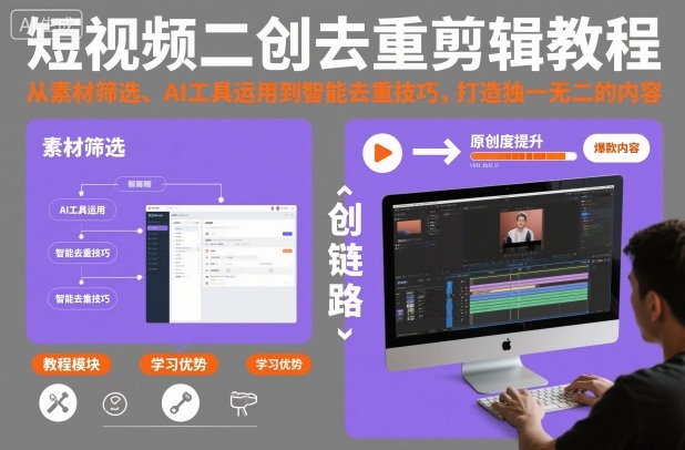 短视频二创去重剪辑教程，从素材筛选、AI工具运用到智能去重技巧，打造独一无二的内容-weicye