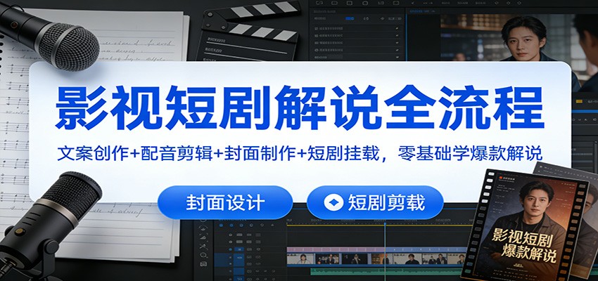 影视短剧解说全流程：文案创作+配音剪辑+封面制作+短剧挂载，零基础学爆款解说-weicye