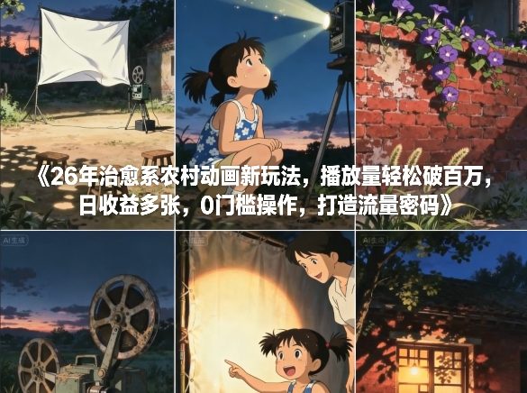 26年治愈系农村动画新玩法，播放量轻松破百万，日收益多张，0门槛操作，打造流量密码-weicye