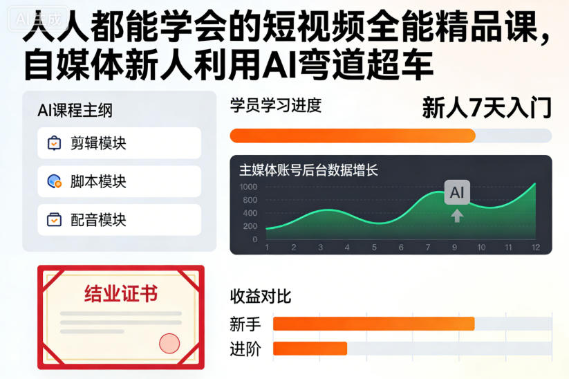 人人都能学会的短视频全能精品课，自媒体新人利用AI弯道超车-weicye