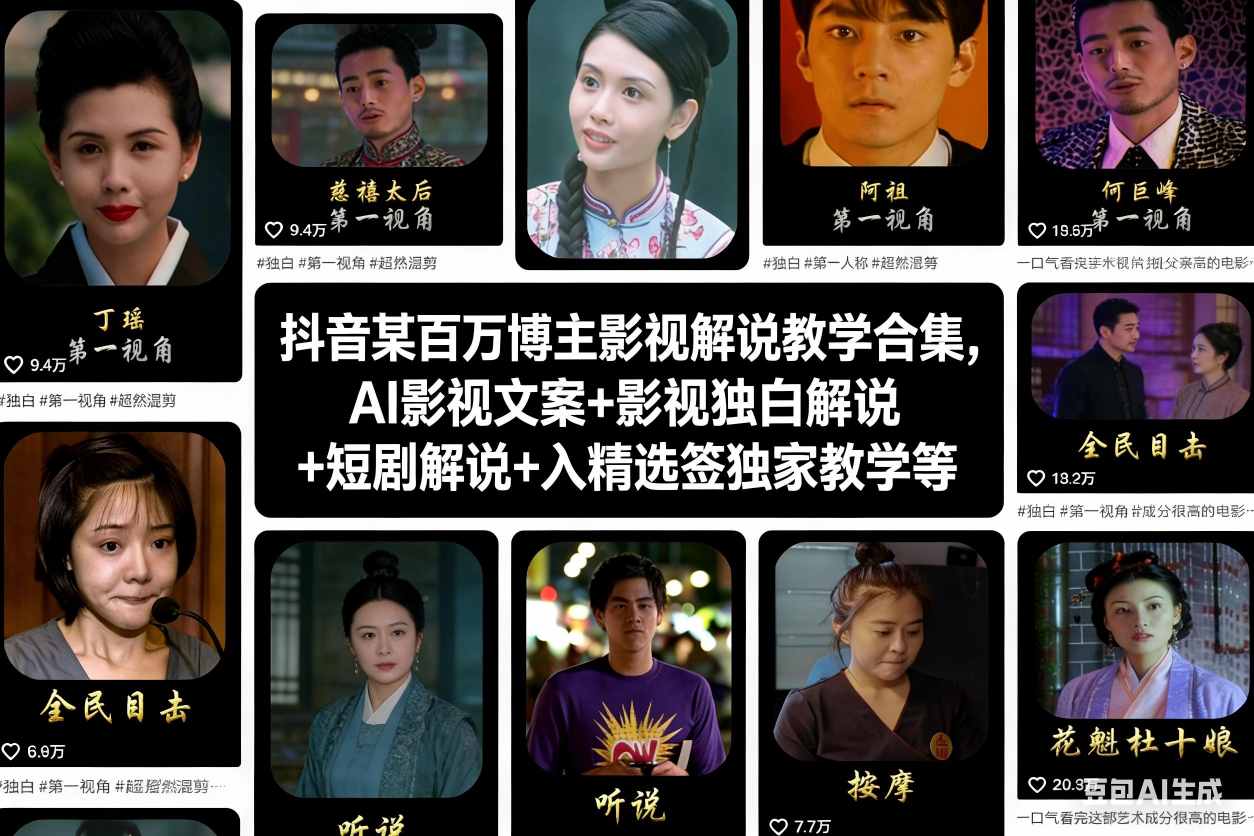 抖音某百万博主影视解说教学合集，AI影视文案+影视独白解说+短剧解说+入精选签独家教学等-weicye