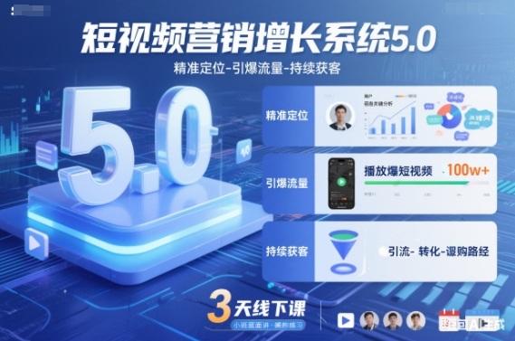短视频营销增长系统5.0，精准定位-引爆流量-持续获客，3天线下课(音频+图片)-weicye