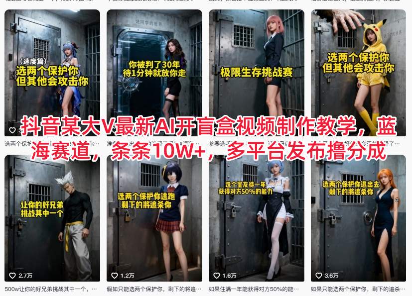 抖音某大V最新AI开盲盒视频制作教学，蓝海赛道，条条10W+，多平台发布撸分成-weicye