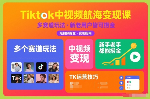 Tiktok中视频航海变现课，多个赛道玩法，新手老手都能在TK中视频捞金-weicye