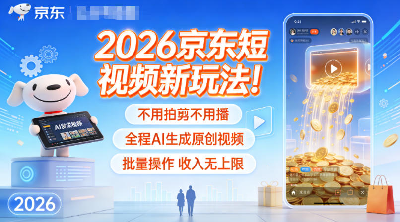 2026京东短视频新玩法！不用拍剪不用播，全程AI生成原创视频，批量操作收入无上限-weicye