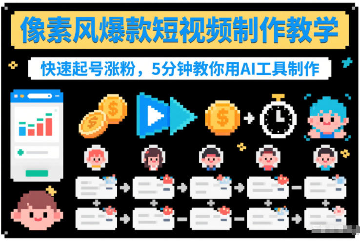 像素风爆款短视频制作教学，快速起号涨粉，5分钟教你用AI工具制作-weicye