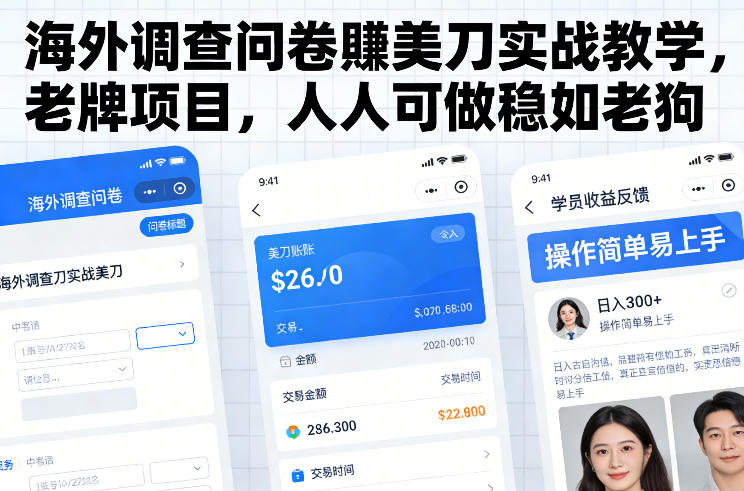 海外调查问卷賺美刀实战教学，老牌项目，人人可做稳如老狗-weicye