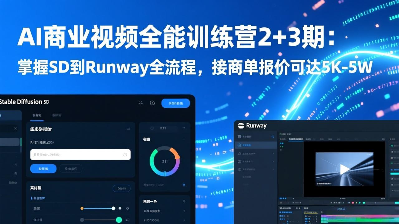 AI商业视频全能训练营2+3期：掌握SD到Runway全流程，接商单报价可达5K-5W-weicye